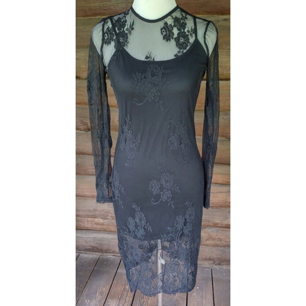 Vintage Black Lace Dress Emo Wednesday Goth